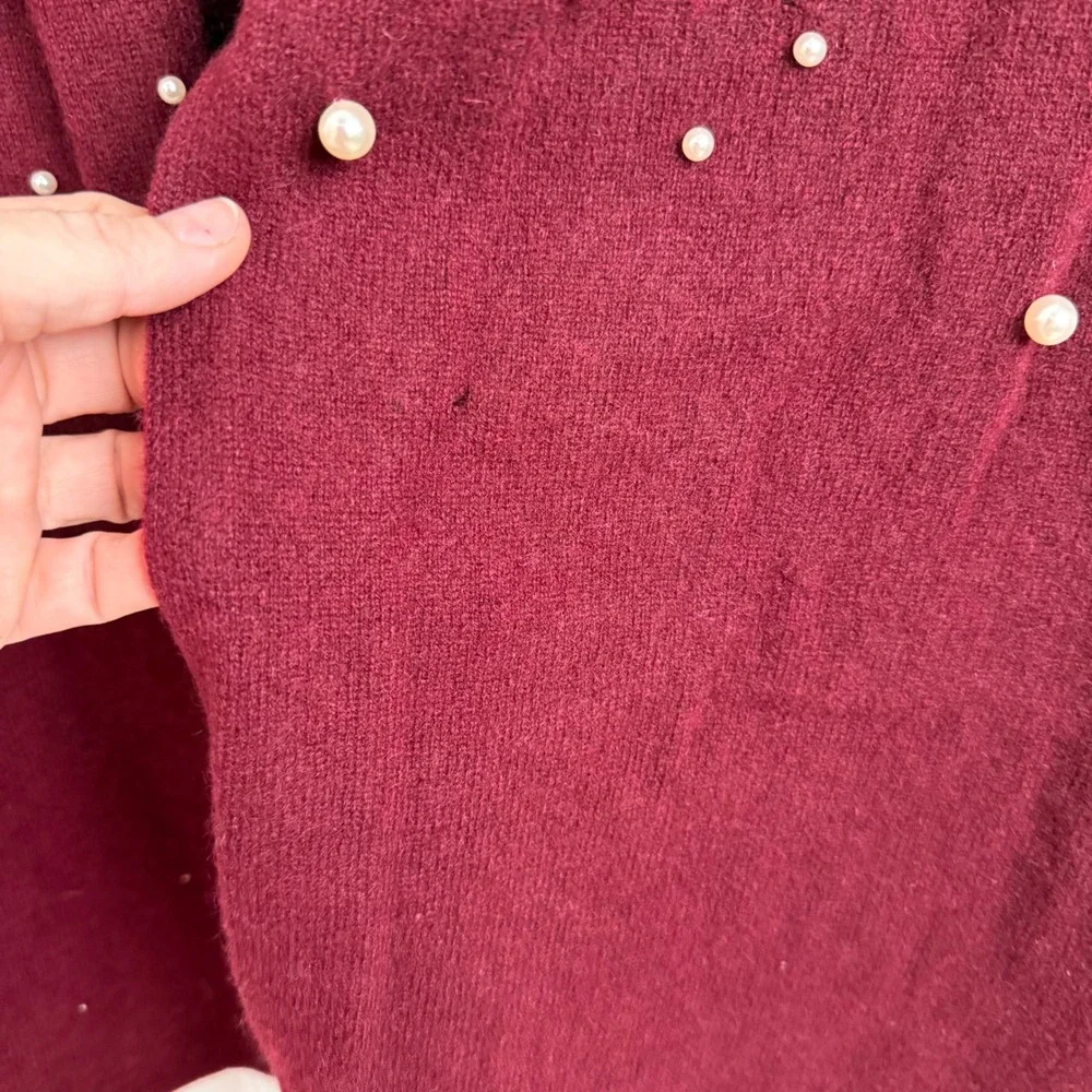 Charter Club Luxury Cashmere‎ Pearl Embellished Cardigan Burgundy XS Duster